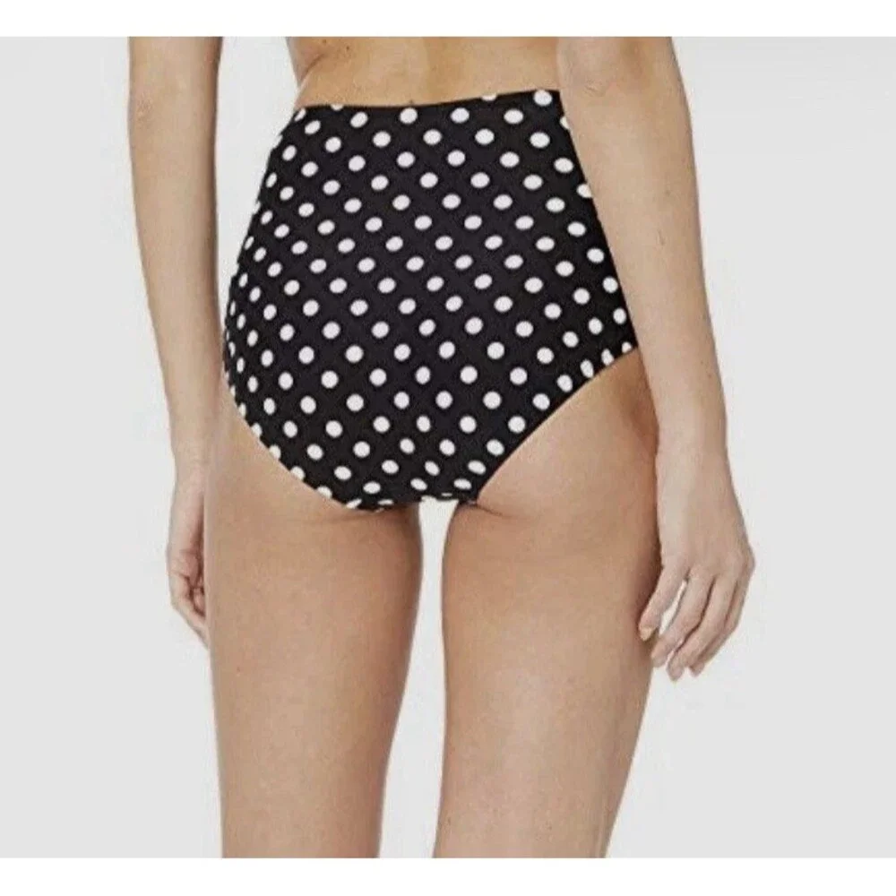 Kate Spade Women's High Waist Bikini Swim Bottom XS Black White Polka Dot